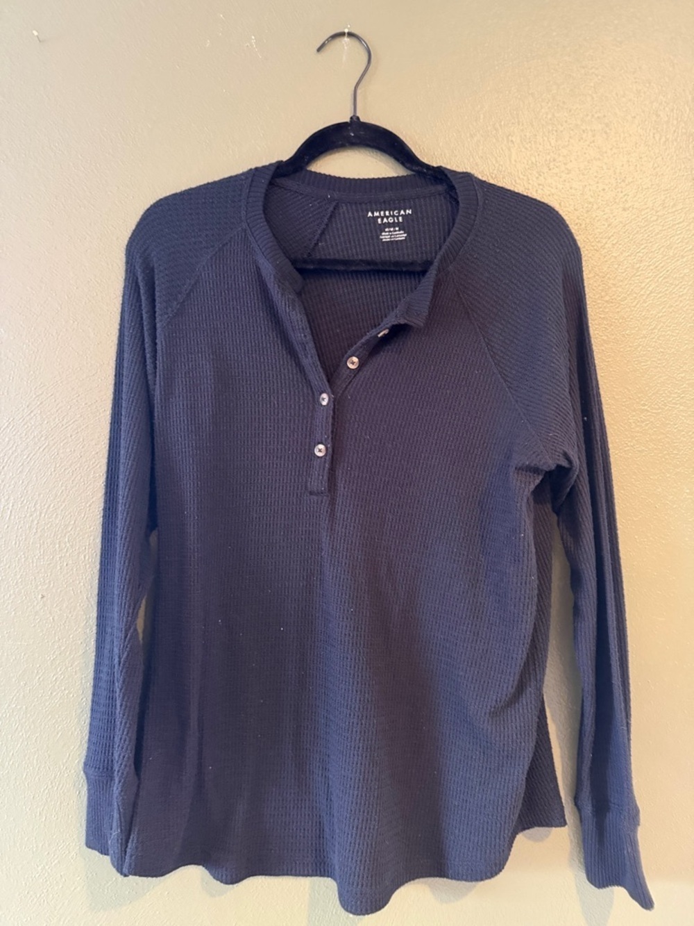 American Eagle Outfitters Women’s Black Waffle Henley Long Sleeve